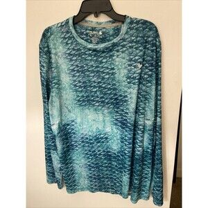 Reel Legends Fishing Shirt Women’s Size XL Reel-Tec Teal & Blue Fish Scales